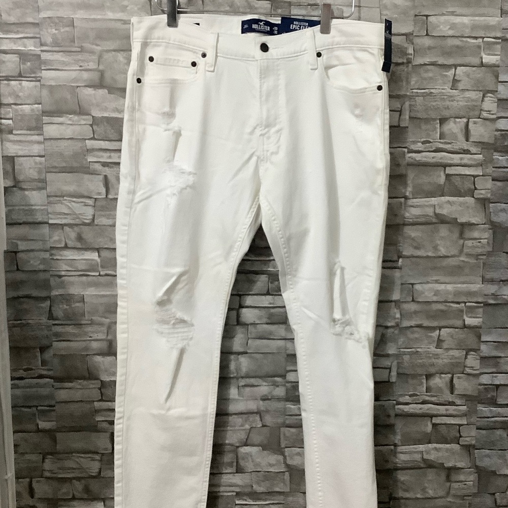 Men’s Hollister Epic Flex Skinny White jeans pants W33-L32 NWT (W534)